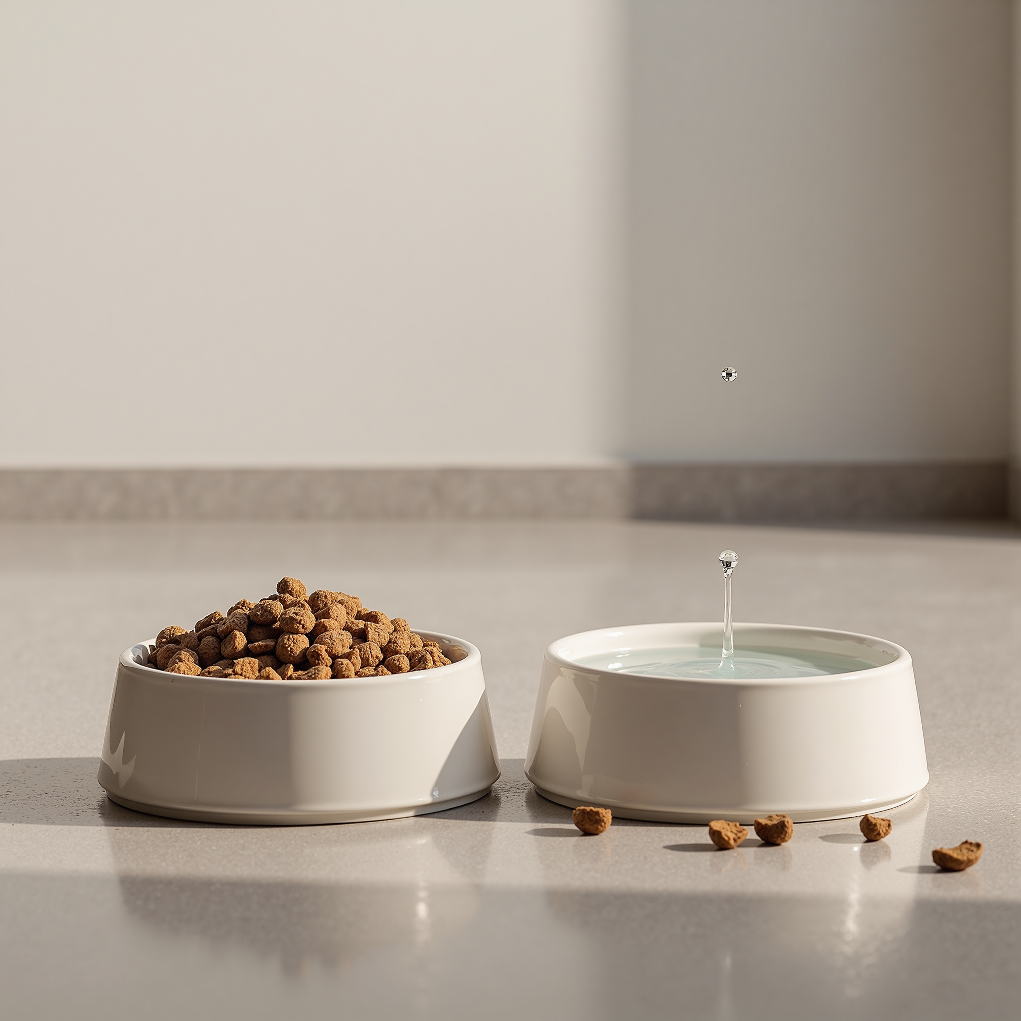 Ceramic and stainless steel dog bowls side by side comparison