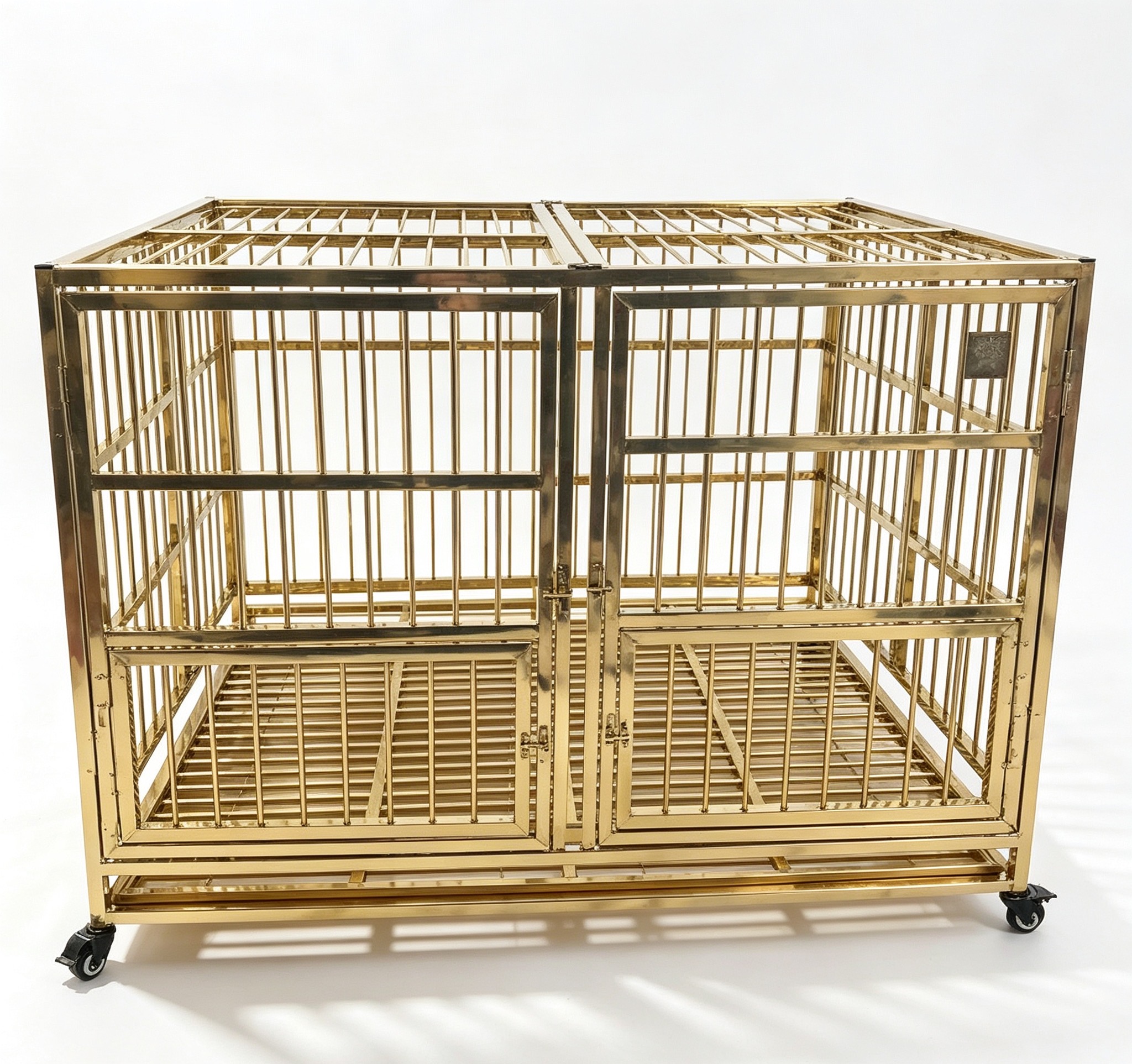 Stainless Steel Foldable Single Layer Double Gold Heavy Duty Door Steel Cage for Dog Xxxl